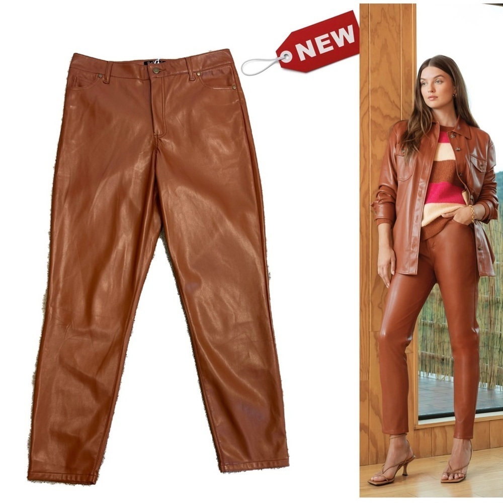 Velvet Heart camel Brown faux leather pleather vegan pants high rise Sz 28 NWT